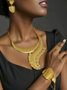 5pcs/Set Dubai Necklace Earrings Big Pendant Jewelry Set For Women 24K Gold Plated Nigeria African Bridal Wedding Party Jewellery Gifts