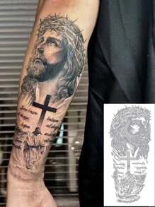 1 pièce Tatouage temporaire réaliste, design audacieux de croix de Jésus et de maquillage, tatouage réfléchissant imperméable et anti-transpiration, utilisation unique durant 5 à 12 jours