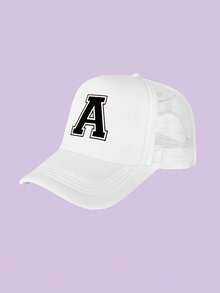 1 Kids White Baseball Caps 26 Letters Printed Baseball Caps, Outdoor Recreational Activities Sunscreen Breathable And Quick Drying, Suitable For Spring And Summer Daily Outdoor Use, Campus Activities - White - View 26