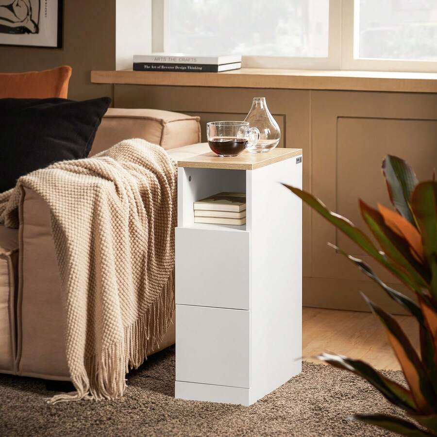 SoBuy Bedside Table Box Spring Bed Sofa Table Side Table Narrow Telephone Table Nightstand White WHT Approx. 20x60x35cm FBT149-WN