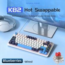 APAYADO Teclado Mecânico Multiuso APAYADO K82 com Botão Rotativo, Iluminação de Bottom Legal, 82 Teclas com Suporte para Substituição Rápida de Teclas, Teclado com Conexão com Fio Adequado para Jogos, Escritório e Uso Doméstico, Opções de Cor: Preto, Azul Berry e Luz da Lua, Opções de Interruptor: Interruptor Vermelho e Interruptor Azul