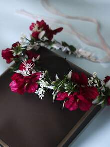 1 件山茶花新娘花冠头带，花卉头饰，可调节丝带女士发环，适用于婚礼、派对、节日、婚礼用品、发饰、发环头饰