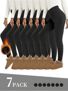 7-Pack Women's Fleece Lined Leggings - Ultra Soft, Stretchy, And Warm Full-Length Yoga Pants - Fleece Lining, Assorted Colors & Sizes - For Winter Hiking, Running, & Activewear - Perfect Gift For Women - Mixed Color-b - View 5