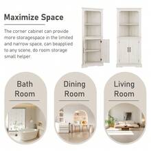 Armario de esquina alto con puertas para la sala de estar, el baño, el comedor o la cocina - Beige + Tablero de partículas + MDF - Ver 5