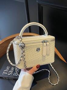 1 Piece Classic Fashion Elegant Solid Color Small Fragrance Style Popular New Hand Box Bag Simple Fashion Shoulder Messenger Bag - White - View 5