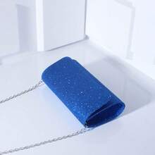Chain Evening Bag Luxury Rhinestone Decor Underarm Banquet Clutch Cylinder Type Purse Women Female - Blue - View 7