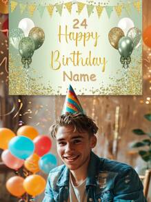 1 pieza Tela de fondo personalizable con nombre y edad para fiesta de 18 cumpleaños, decoración de banner de fondo con diseño verde y dorado para fiesta de cumpleaños de bebé y adulto