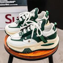 Textured Patchwork Fabric Spliced PU Upper Scratch-Resistant Durable Rubber Sole Men's Business Commute Construction Area Errands Casual Sneakers For Men - 綠色 - 查看 2