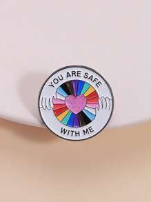1 pièce Broche métal créative avec cercle géométrique, rayures arc-en-ciel et slogan anglais. Message chaleureux convenant pour le port quotidien des hommes et des femmes