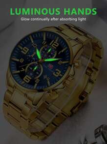 MINIFOCUS 1 pieza Reloj deportivo para hombres con manecillas luminosas, multifuncional con pantalla de fecha, correa de acero inoxidable, reloj de cuarzo para hombres de marca de lujo de negocios y moda, regalo con caja