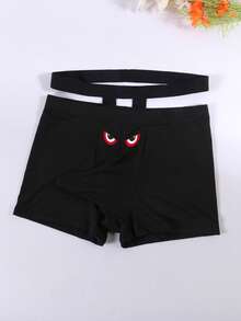 Men's Evil Eye Printed Underwear With Elephant Trunk Pouch, Comfortable Breathable Stretchy Boxer Briefs, Fashion Underpants - Black - View 2