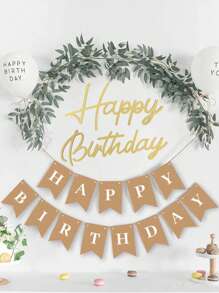 1 Set Happy Birthday Wooden Sign With Happy Birthday Pull Flag, White Lacquered Paper Cut Wooden Happy Birthday Letter Sign Vintage Village Birthday Party Decoration Background Wall Photo Props