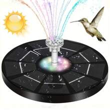 Solar Powered Bird Bath Water Fountain Pump Kit With LED Lights, Multi-Color Spray Patterns For Night, Suitable For Bird Baths, Solar Fountain Pump Set With 6 Different Nozzles, Outdoor Garden Decor For Ponds, Pools And More