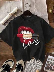 Lipstick Print Tee - Black - View 5
