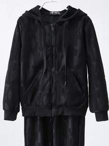 Conjunto Importacion Pants de 2 Piezas Algodon con Relieves en Velour para Niño 6 a 16 Años - Negro - Ver 3