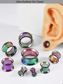 PAR de Tapones de Oreja con Doble Rebordes de Cristal Natural en Colores AB/Arcoíris/Transparente, Túnel y Dilatadores de Oreja, Joyería de Perforación Corporal