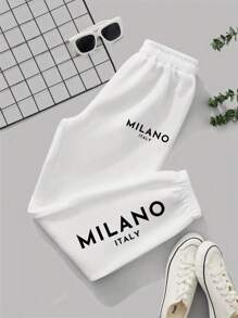 Milan Women's Sweatpants In Italian Print, Casual Knit Fabric, For All Seasons, With Pockets, Stylish Long Sweatpants, Suitable For Adults