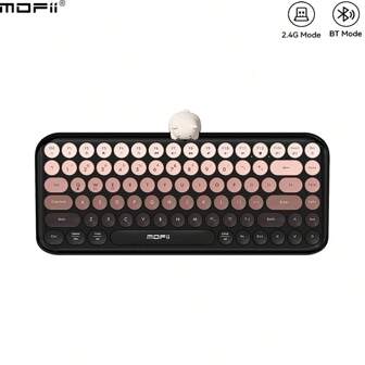 MOFII Teclado inalámbrico ergonómico Mofii Bluetooth de 84 teclas con teclas redondas retro, diseño de oso adorable, compatible con Windows/Android/iOS - Degradado de negro a rosa