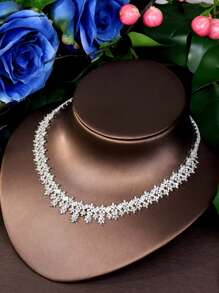 1 Set Elegant Cubic Zirconia Floral Design Jewelry Set, Suitable As Birthday Gift For Women
