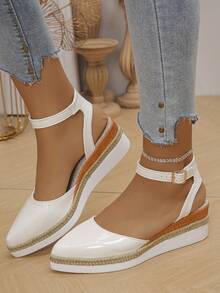 2025 New European And American Early Autumn Platform Thick Sole Pointed Toe Hollow Open Back Crisscross Elastic Band Closed Toe Wedge High Heel Sandals For Women - Beige - View 4