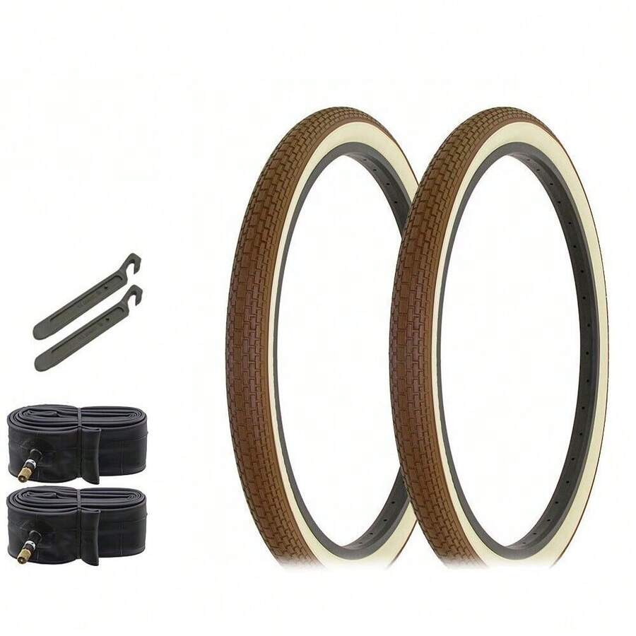 Bicycle Tire 26" X 2.125" Brown/Cream (2) Tires,Tube,Lever, Brick 26" Bike - 1 - View 1