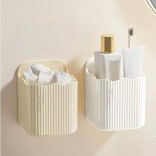 1pc Bathroom Wall Mount Makeup Brush Toothbrush Toothpaste Cosmetics Storage Rack With Wet Wipes Holder, Multi-Function Organizer - Multicolor - View 3