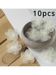 6/10pcs Fabric Artificial Flower Fine Bubble Yarn Hand Sewn 3D Floral Crafts, Used For DIY Clothing, Chest Flower Decoration Accessories, Jewelry Accessories Mesh With Butterfly Results Frozen Yarn Bow Handmade DIY Hair Accessories Clothing Decoration Accessories Bow - Multicolor - View 12