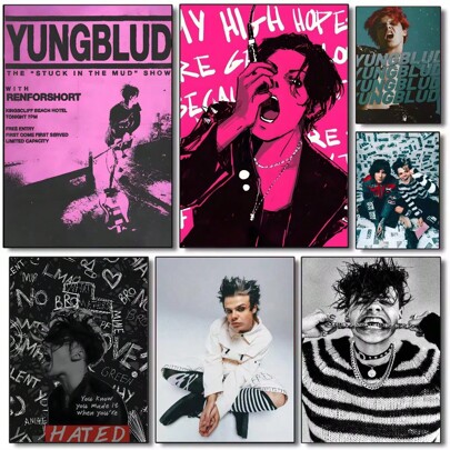 1 pieza Póster artístico de pared sin marco del cantante YUNGBLUD, póster HD para decoración estética en sala de estar, dormitorio o bar
