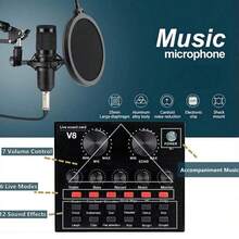 kailynia 1 套家用音乐混音器变声器适用于 PC 声卡设备音板直播音板电脑内置声卡音乐混音板黑色 V8 - 黑色 - 查看 6