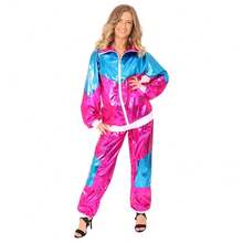 Ladies Pink Shellsuit Costume – Retro 80s Tracksuit Fancy Dress Outfit For Women – 1980s Party, Festivals, Hen Dos & Throwback Events - pink/blue - View 1