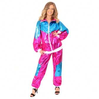 Ladies Pink Shellsuit Costume – Retro 80s Tracksuit Fancy Dress Outfit For Women – 1980s Party, Festivals, Hen Dos & Throwback Events