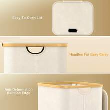 Free Shipping - 100L Tall Laundry Hamper With Lid N Handle, Large Waterproof Clothes Laundry Basket Laundry Storage Bin Organizer For Dorm, Bathroom, Bedroom, Laundry Room, Clothing, Toys - 米色 - 查看 6