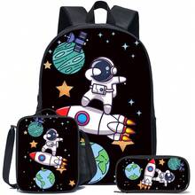 3pcs Game-Black/Neon/Colours Themed Backpack Set With Lunch Box & Pencil Case&Storage Bag - Polyester, Lightweight, Fashionable Mixed Colors - Multicolor - View 2