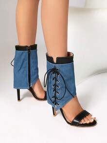 Peep-Toe High Heels Ankle Boots, Fashion Spring Summer Autumn New Korean Chic Hollow-Out Sexy Stiletto Booties,Cloth Upper Zipper Closure EU Style - Black - View 4