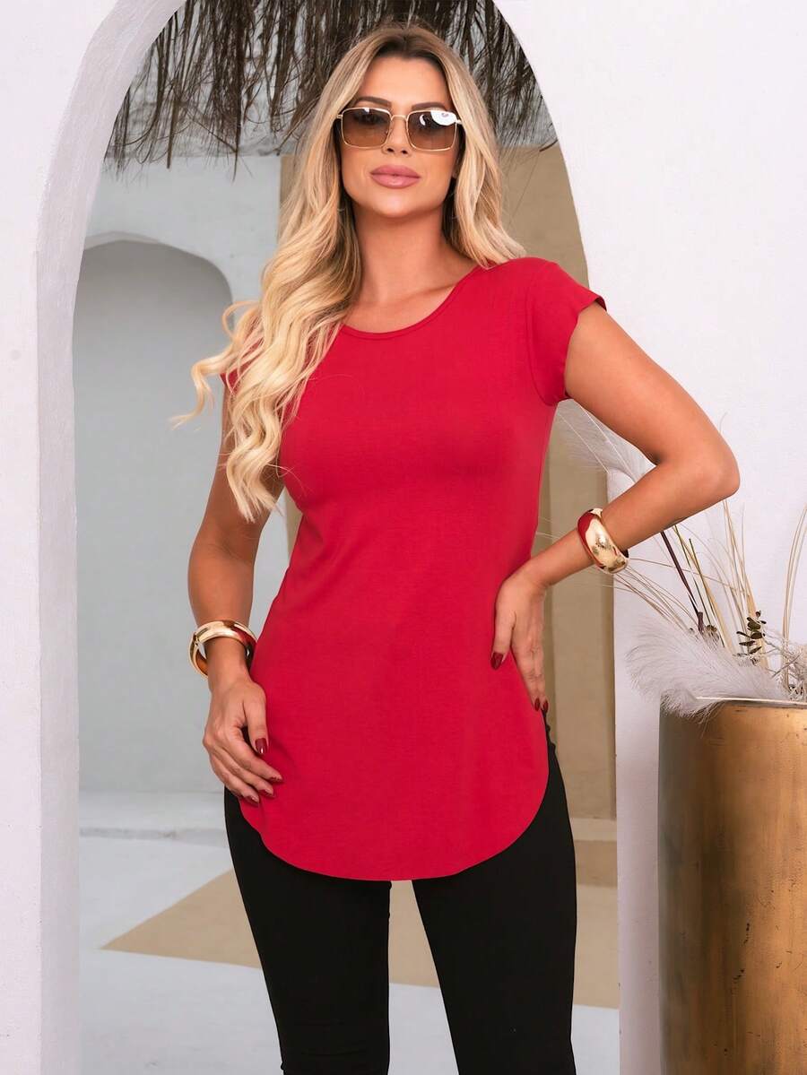 Women's Gym Blouse, Butt Cover, Long Workout Top - Red - View 1