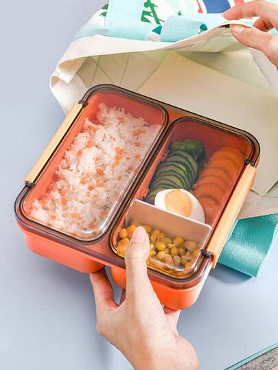 2 pièces/set Boîte à lunch portable pratique à compartiment unique scellée, boîte à bentō avec cuillère incluse, fournitures scolaires