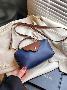 Mini New Fashion Handbag With Contrast Color Design, Made Of Waterproof Nylon Fabric, Includes Shoulder Bag, Square Bag And Vegetable Basket Bag, Suitable For Commuting, Parties And Vacations In Winter - Royal Blue - View 6