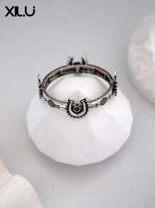 1pc Fashion Metal Flower Pattern Vintage Western Cowboy Style Adjustable Bracelet, Unisex