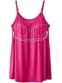 Plus Size Women's Cami With Built In Bra Flowy Tank Top Swing Pleated Shirt Camisole Adjustable Spaghetti Strap With Shelf Bra Cup Pad Loose Tops Summer Beach Casual S-4XL - Màu Hoa hồng đỏ - Xem 6