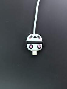 Silicone Panda Phone Charge Cable Protector, Universal For Android - Black and White - View 2