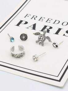 1 Set European And American Summer Beach Vacation Retro Alloy Geometric Faux Tortoise Stud Earrings & Clip Earrings 6pcs - Multicolor - View 4