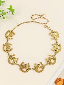 1pc Vintage Boho Western Style Metal Multi-Color Horse Head Decor Adjustable Cinch Waist Belt For Women, Suitable For Summer Outdoor Outfitting Summer, School Fall, Autumn, Halloween - XY1174 - View 8