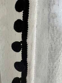 1件装优质亚麻薄纱窗帘，复古风格装饰隔断帘，带绒球花边 - 彩色 - 查看 2