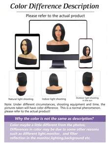 女士黑色鲍勃假发 短款黑色假发 中分直发 黑色假发 自然造型 耐热合成假发