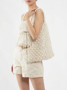 Y2k Aesthetic Large Capacity Woven Tote Bag - Hollow Shoulder Bag For Women - Ultra-Light, Breathable, Beach Bag, Travel Handbag, Summer Shopper, Boho Mesh Purse For Vacation, Pool, Picnic, And Daily Use - Multicolor - View 2