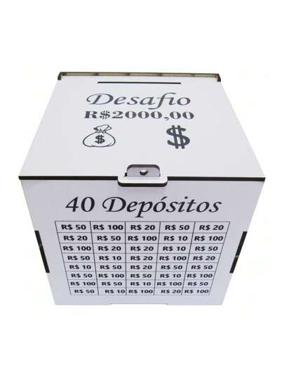 Cofre Dinheiro Desafio 2 Mil Com 40 Depósitos Mdf