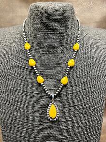 1 Set Fashionable Vintage Western Style Faux Pearl CCB Beaded 3 Layer Necklace, Pink/Black/Red/Blue/White/Yellow Waterdrop Pendant Chain For Women, Suitable For Daily Outfit, Party, Jewelry, Gift For Family/Friends/Yourself - Country Western Style - View 19