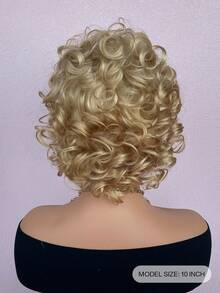 Women's Blonde Short Curly Wig Rose Inner Net Full Mechanism Synthetic Wig Summer Short Hair Suitable For Role Playing And Daily Wear - Gold - View 5