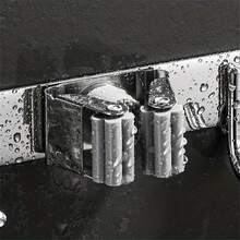 1pc Broom Mop Holder With Hooks, Wall Mount Self Adhesive Non-Slip Stainless Steel Broom Holder, Organize Your Home With This Heavy-Duty Mop And Broom Holder, Bathroom Accessories - Multicolor - View 5