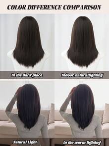 7JHH WIGS 20 英寸优雅齐肩假发，深棕色刘海假发，蓬松全机合成耐热分层假发，适合日常和学校使用，母亲节礼物